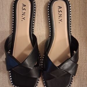 ASNY Black Cross-Band Mule Slides